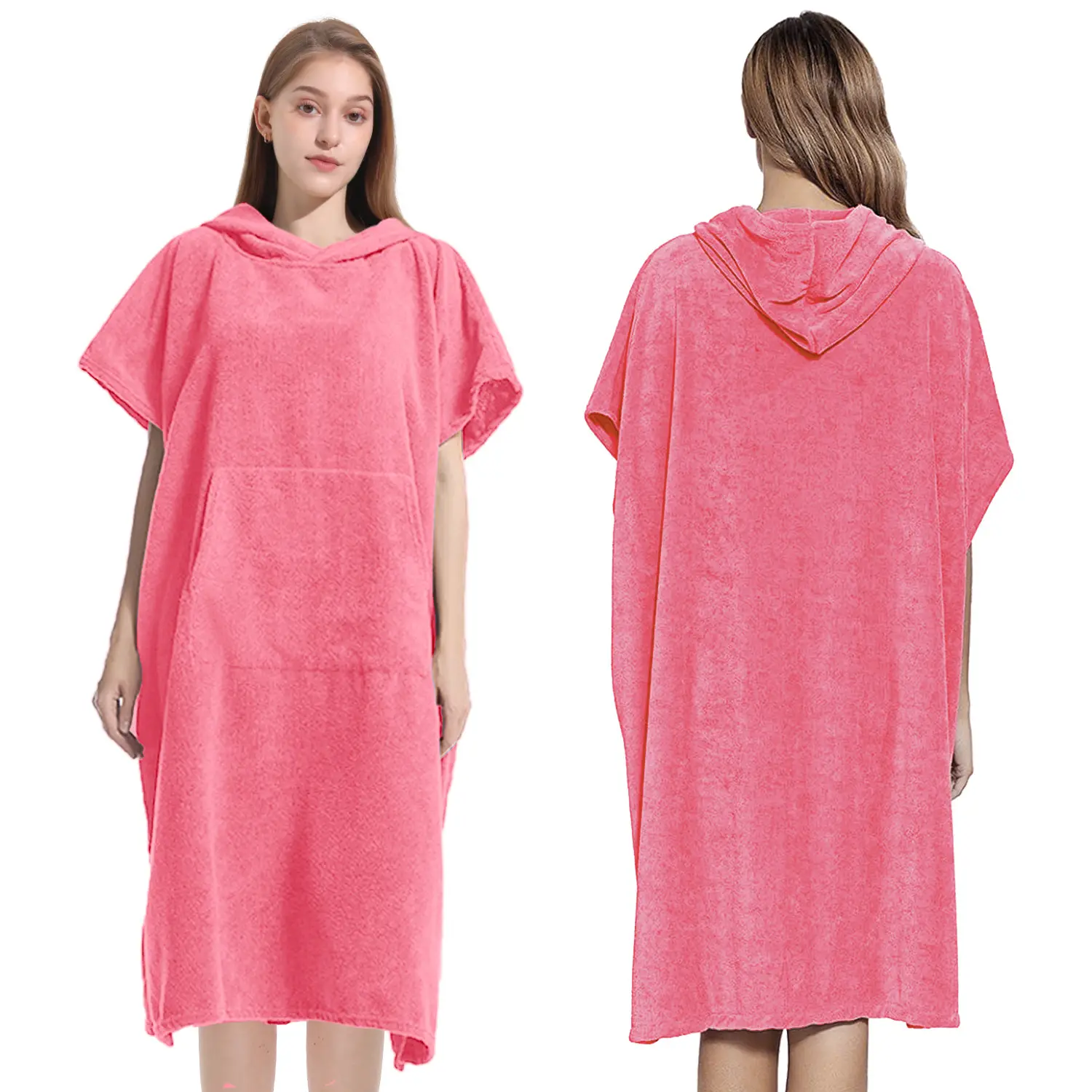 Solid Color Microfiber Surf Poncho Changing Towel SKU-01-Adult Sleeveless-Pink 1 Solid-Colored Microfiber Surf Poncho Changing Towel SKU-01-Adult Sleeveless-Pink